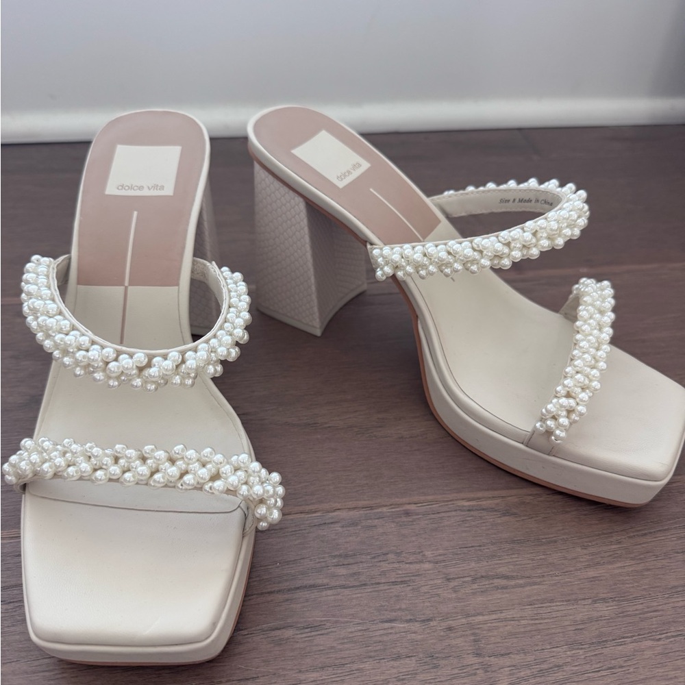 Dolce Vita Cream Pearl-Adorned Heels